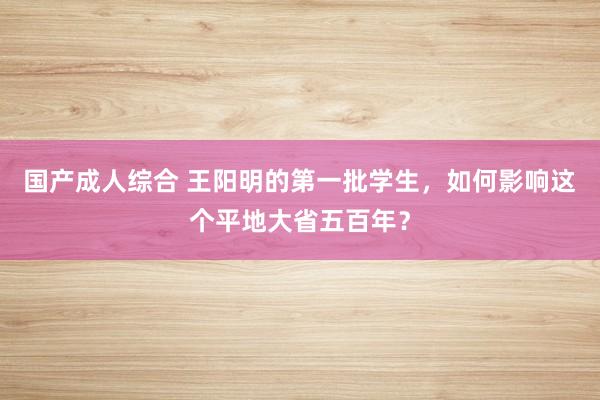 国产成人综合 王阳明的第一批学生，如何影响这个平地大省五百年？