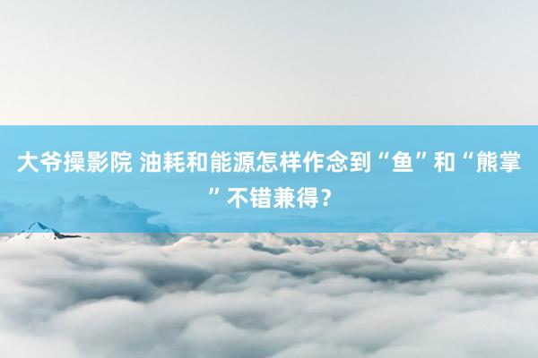 大爷操影院 油耗和能源怎样作念到“鱼”和“熊掌”不错兼得？