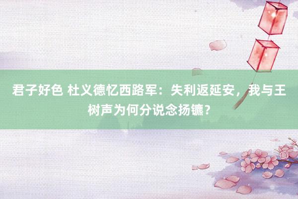 君子好色 杜义德忆西路军：失利返延安，我与王树声为何分说念扬镳？