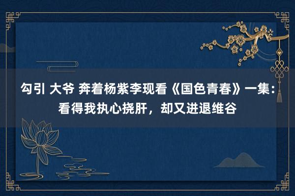 勾引 大爷 奔着杨紫李现看《国色青春》一集：看得我执心挠肝，却又进退维谷