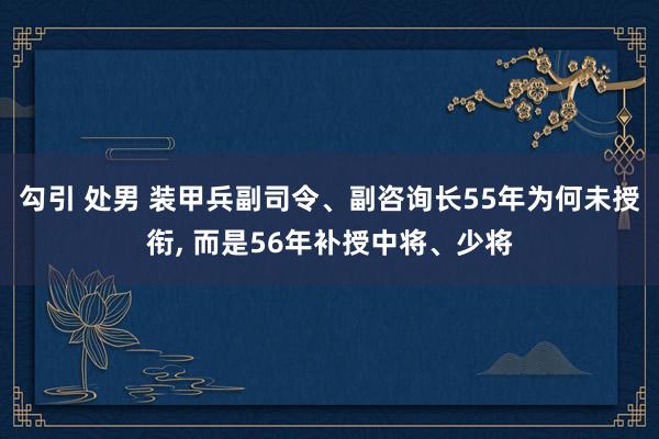 勾引 处男 装甲兵副司令、副咨询长55年为何未授衔， 而是56年补授中将、少将