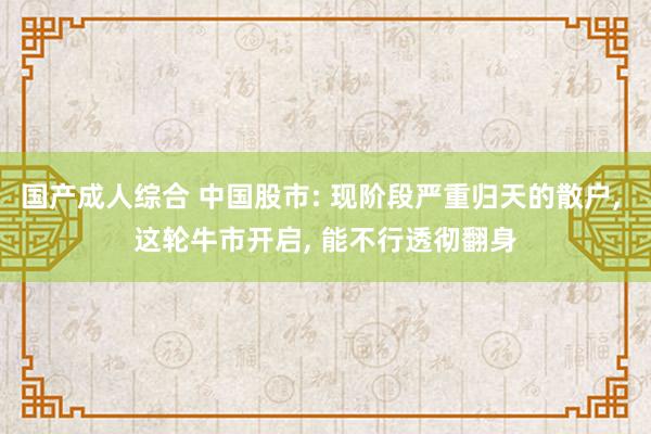 国产成人综合 中国股市: 现阶段严重归天的散户， 这轮牛市开启， 能不行透彻翻身