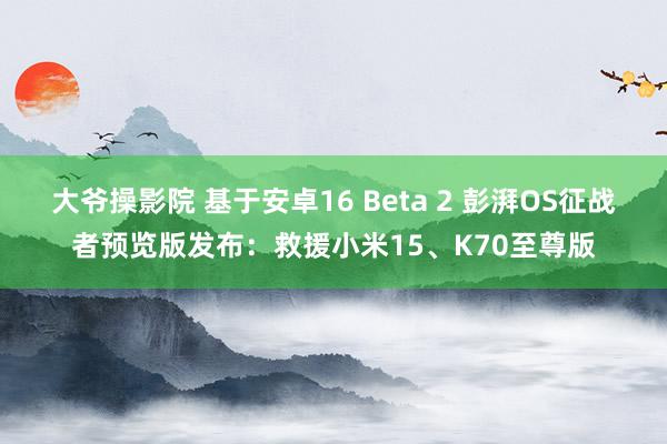 大爷操影院 基于安卓16 Beta 2 彭湃OS征战者预览版发布：救援小米15、K70至尊版