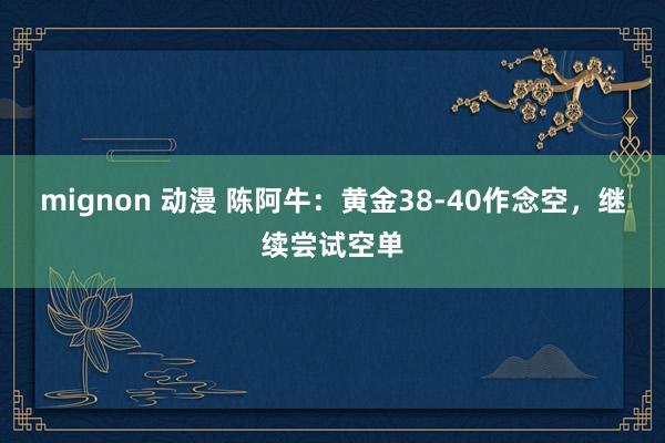 mignon 动漫 陈阿牛：黄金38-40作念空，继续尝试空单